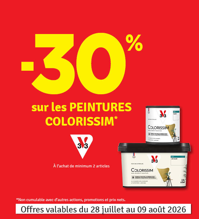 30 % sur les peintures Colorissim V33